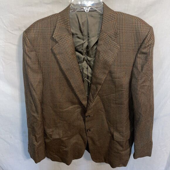 Hickey Freeman Men’s Dress Blazer Size 44 Long Brown Plaid Business Formal City